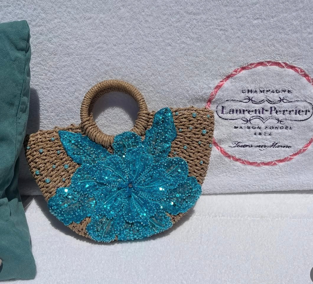 Pearled blue Gracie beach bag