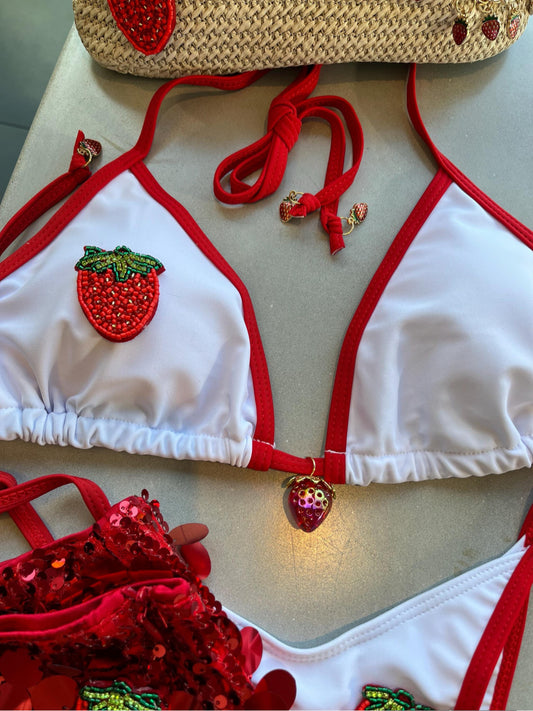 White & red strawberry bikini