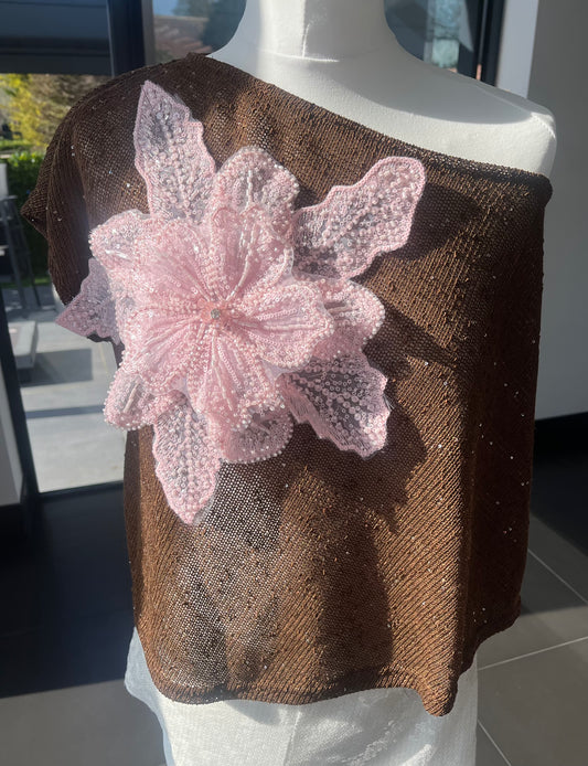 Brown Pink Gracie poncho cover up