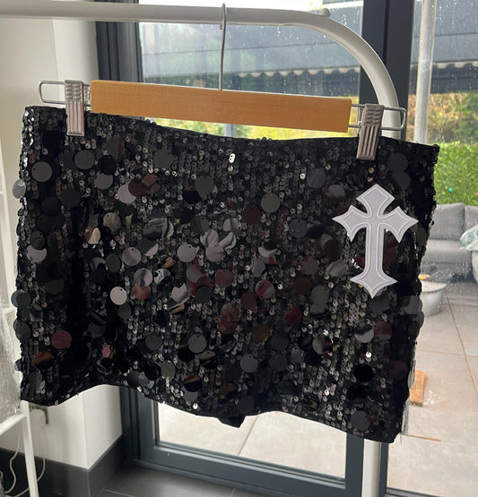 Black / white cross sequin skort