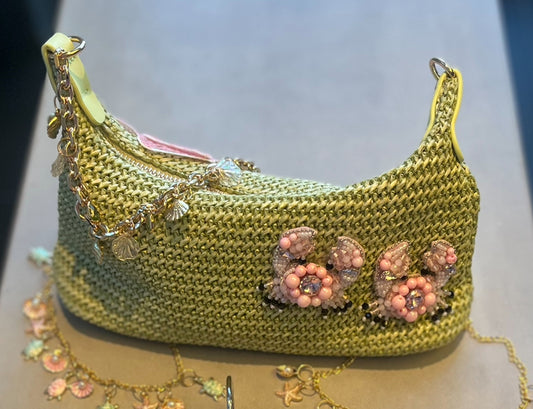 Matcha beaded crabs charm bag