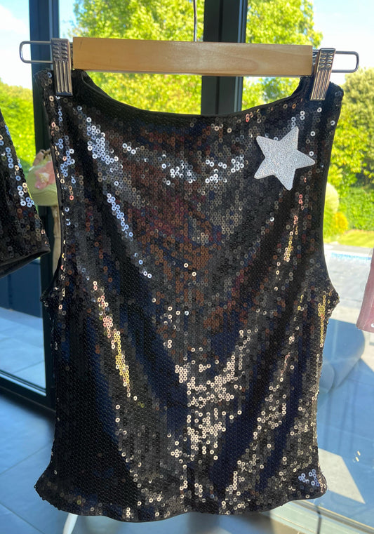 Black / white star sequin tank top ONLY