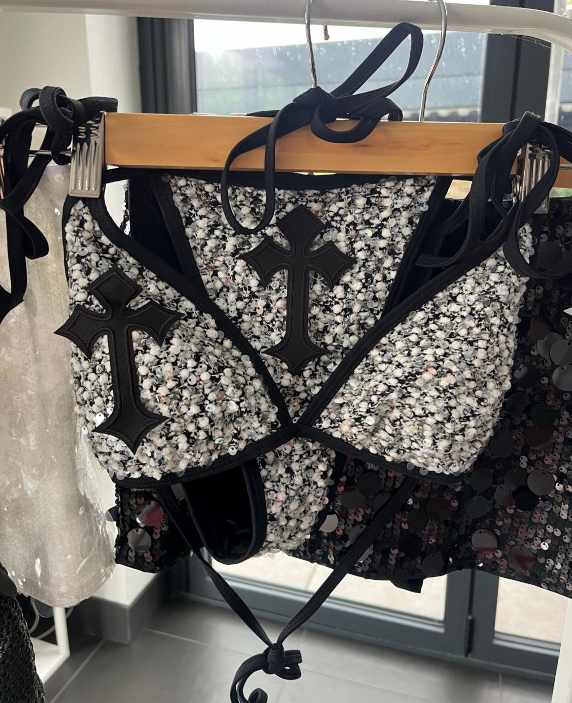 Black cross encrusted bikini