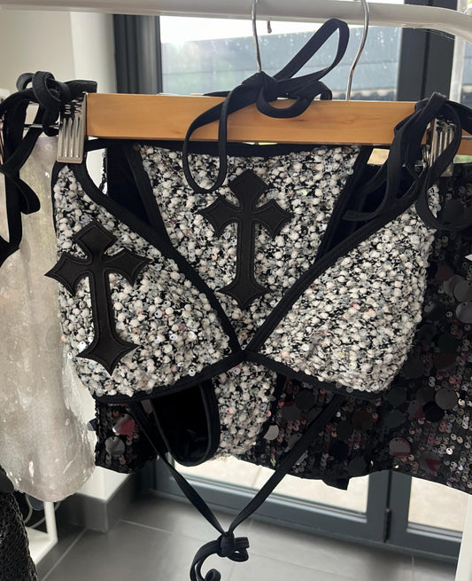 Black cross encrusted bikini