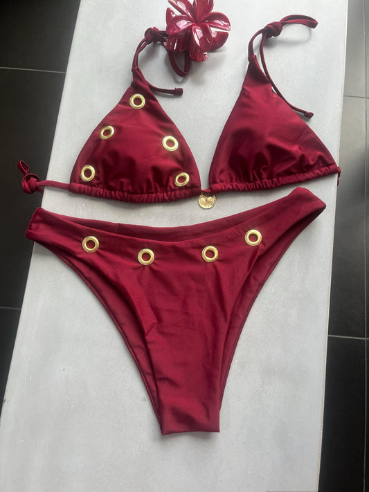 Burgundy / gold rings bikini