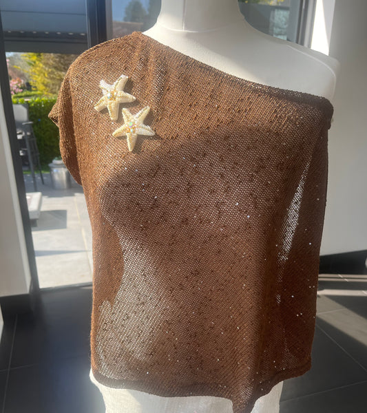 Brown double cream starfish poncho cover up