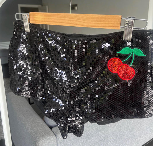 Black sequin cherry shorts ONLY