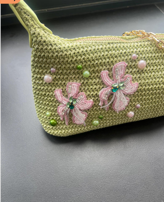 Matcha beaded flora charm bag