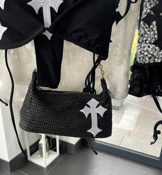 Black / white cross charm bag