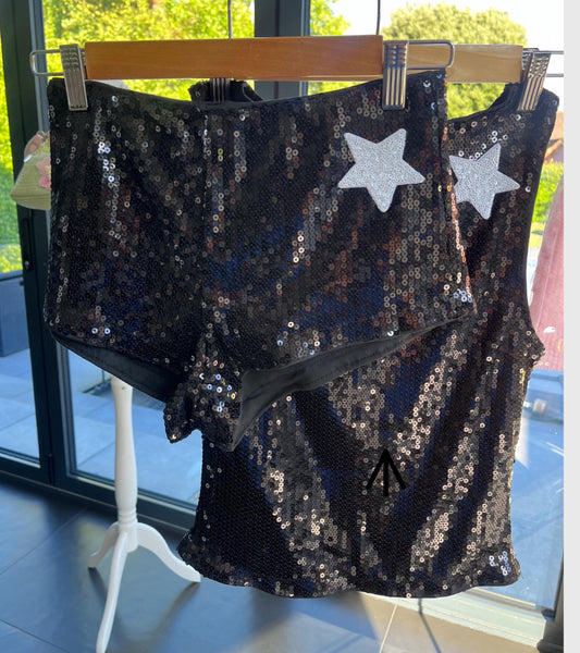 Black / white star sequin Tank & shorts SET