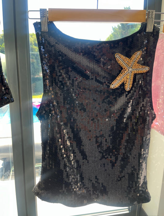 Black / gold Gem starfish sequin Tank Top Only