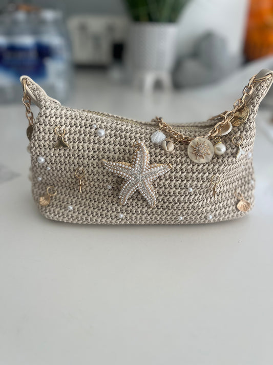 Beige pearled starfish charm bag