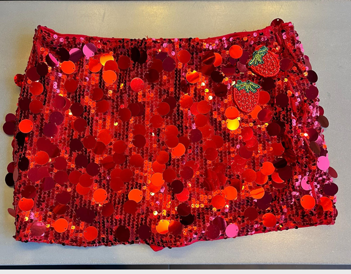 Red double strawberry sequin skort