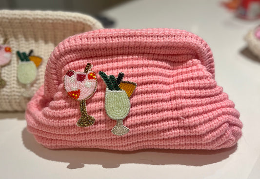 Pink beaded cocktails clutch bag