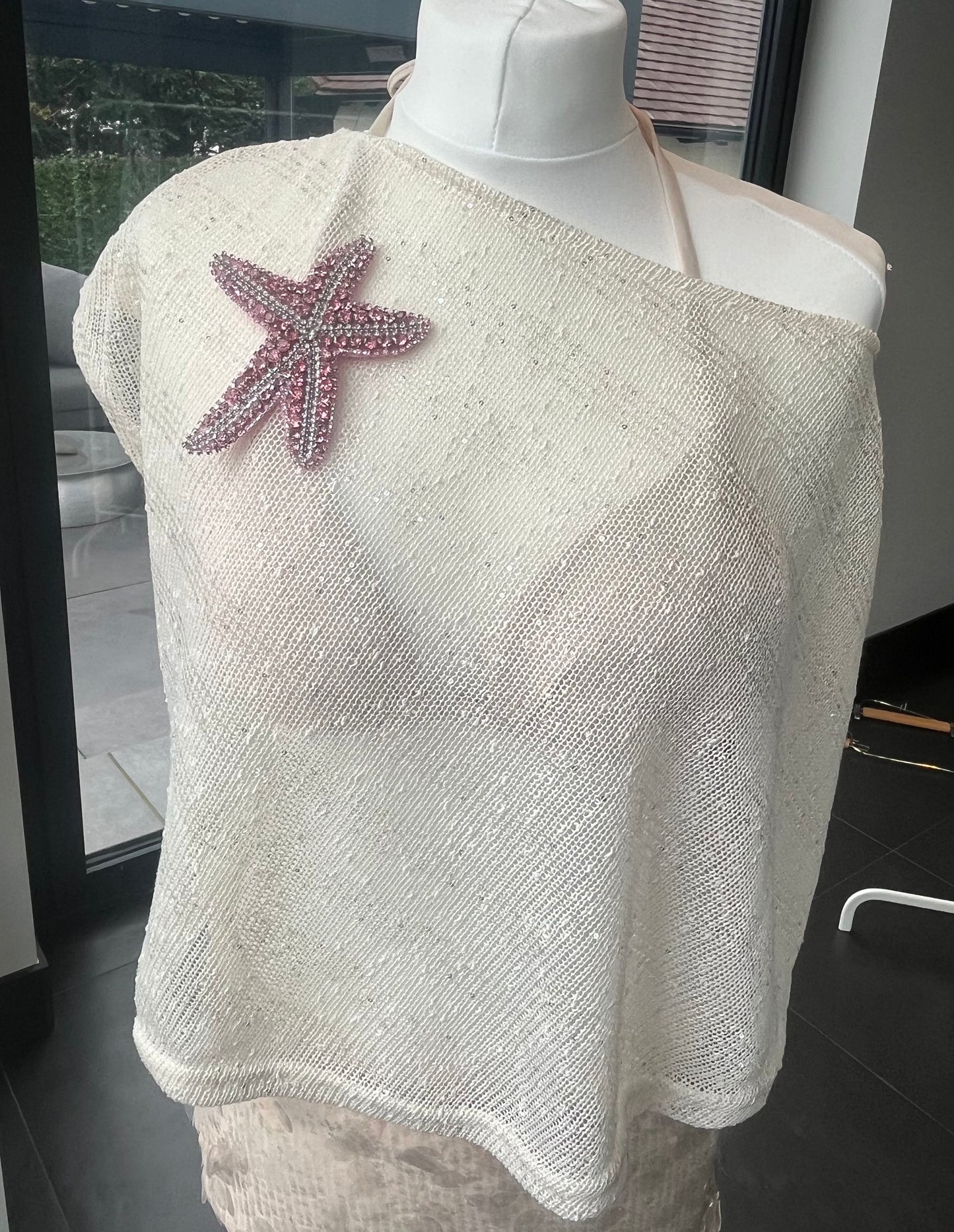 Beige Pink Gem starfish poncho cover up