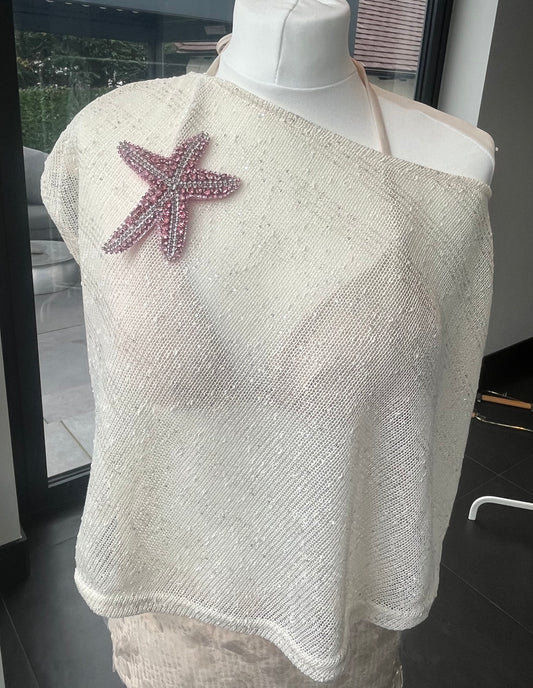 Beige Pink Gem starfish poncho cover up