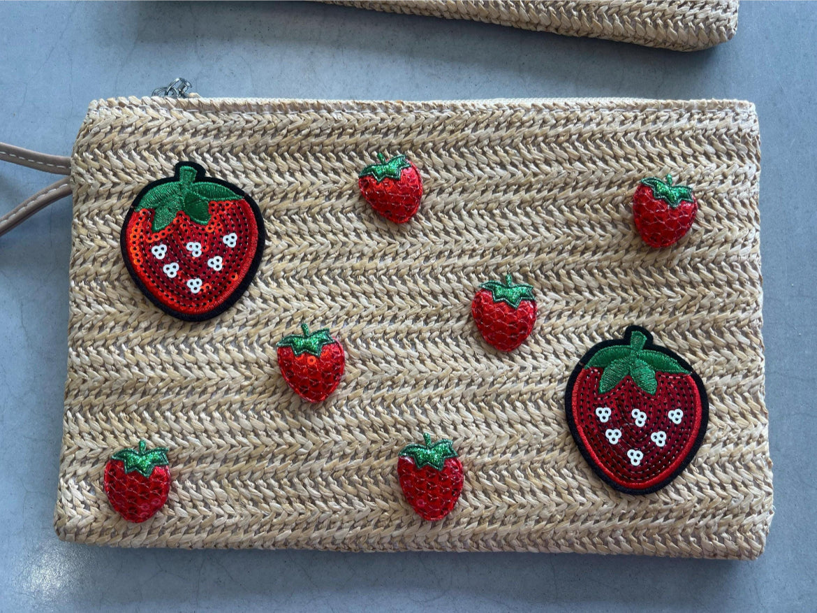 Beige strawberry clutch / pouch bag