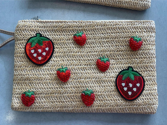 Beige strawberry clutch / pouch bag