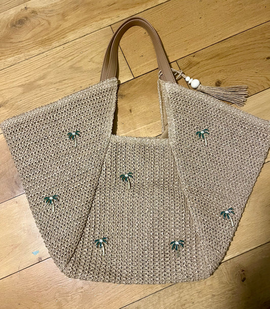 Beige Palm tree charm beach bag