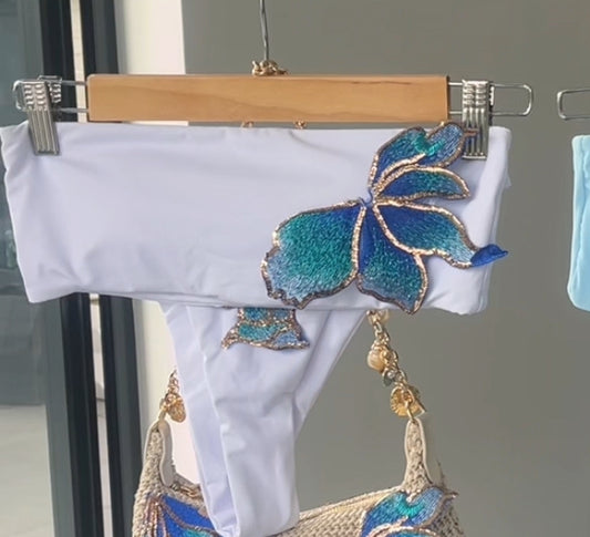 White blueberry blossom bandeau bikini