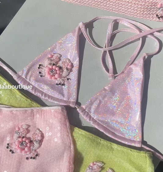Pink sparkle beaded crab Micro & standard bikini