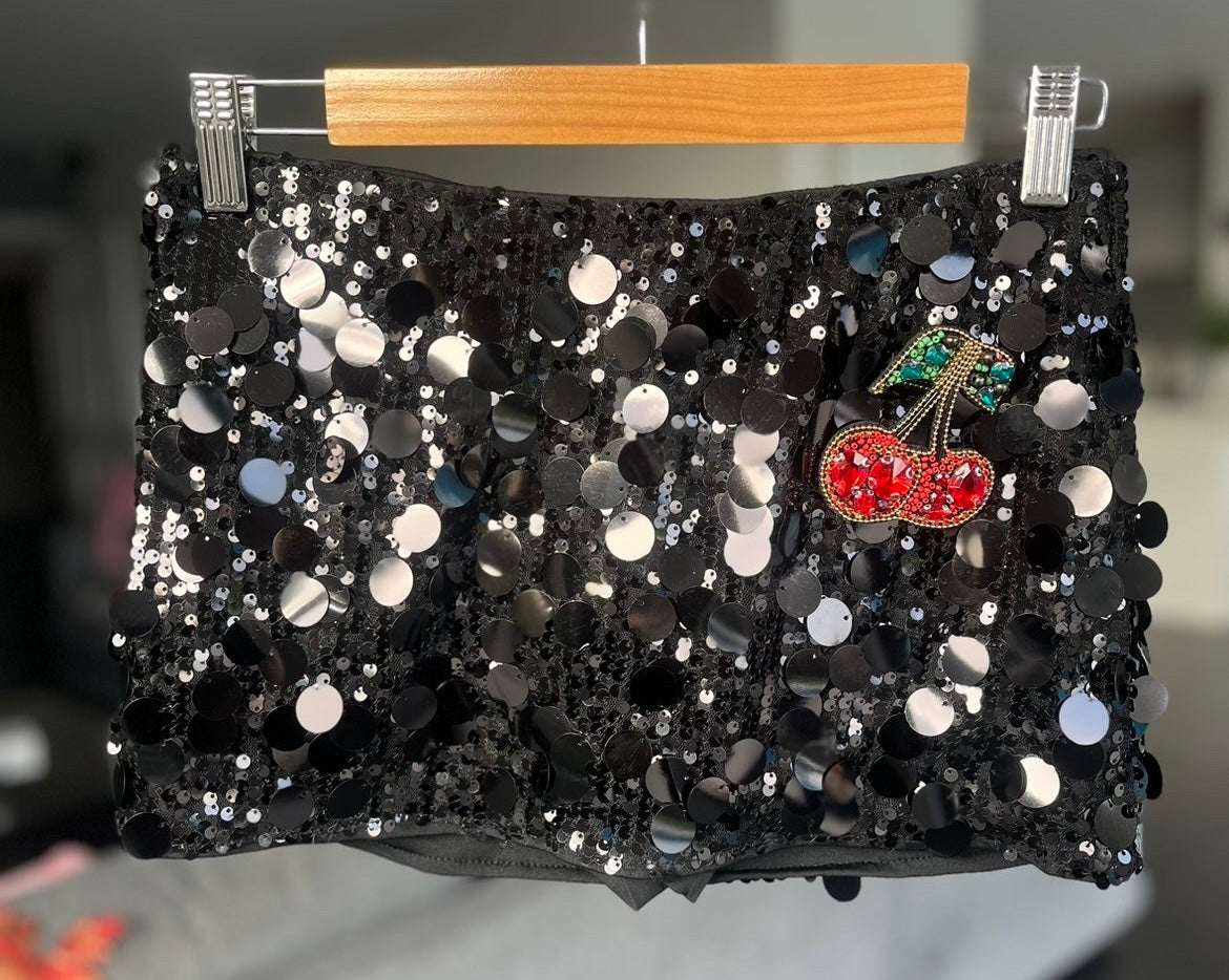 Black Gem cherry sequin skort