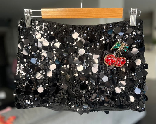 Black Gem cherry sequin skort