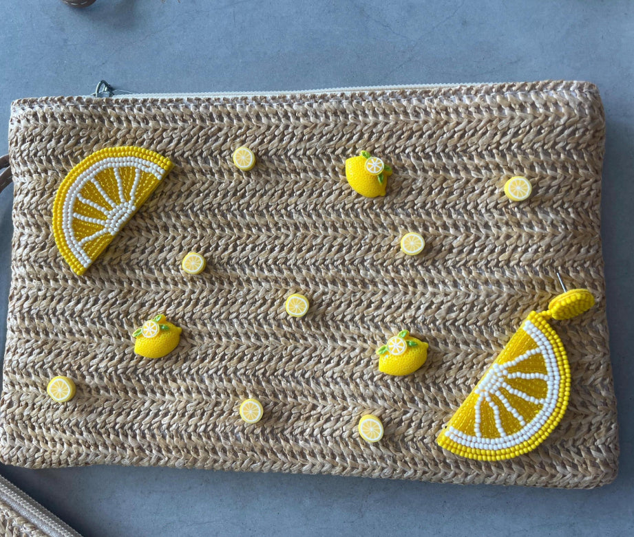 Beige lemons clutch / pouch bag