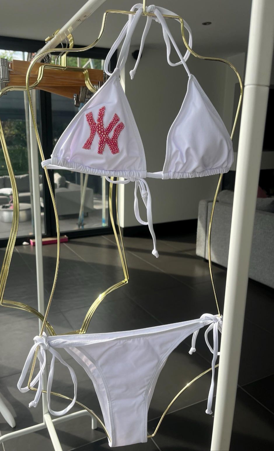 White handed pearled NY bikini - One of a kind