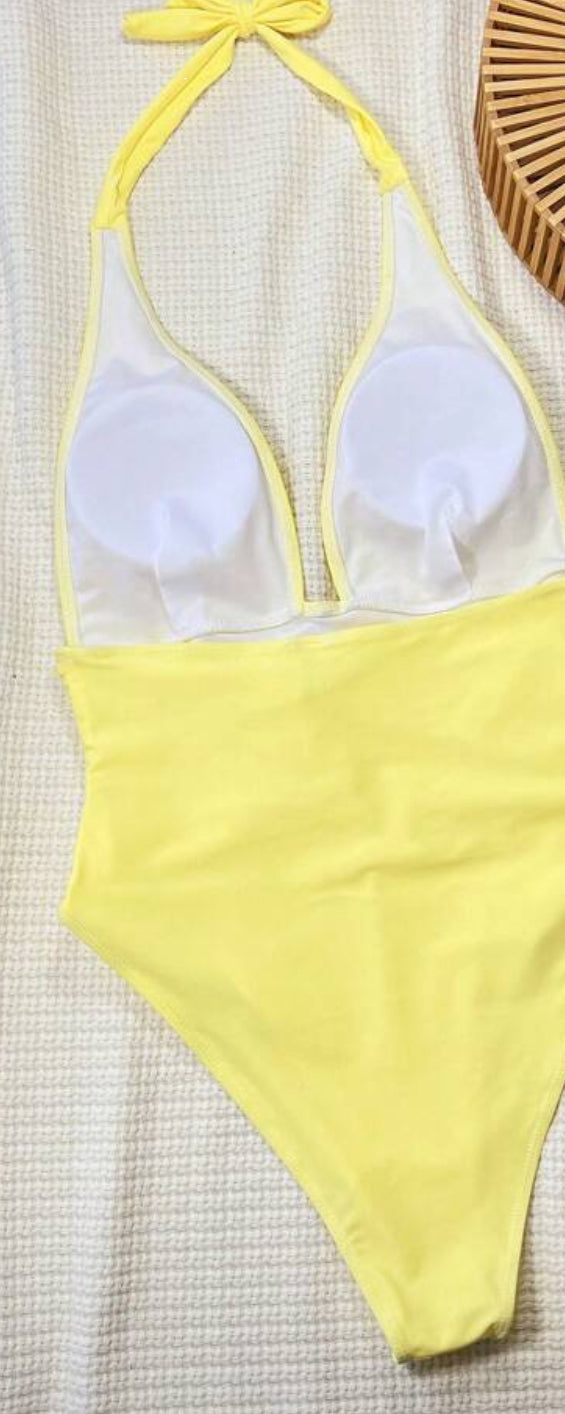 Yellow Red blossom One piece swimsuit
