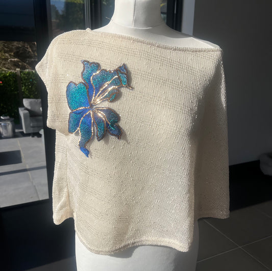 Beige blueberry blossom poncho cover up