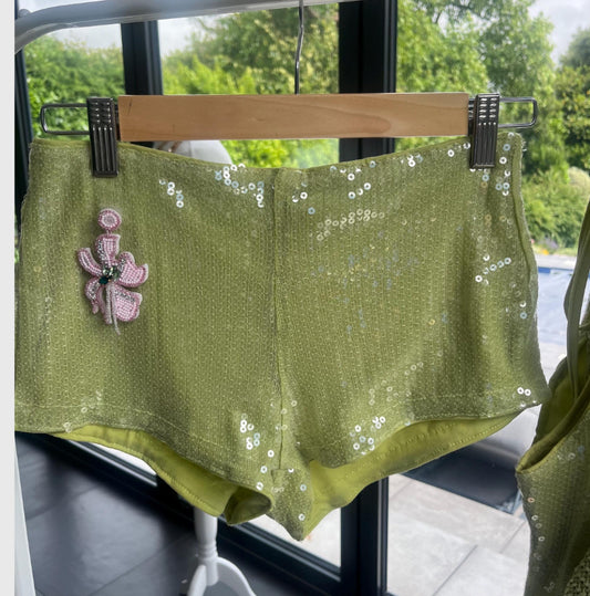 Matcha beaded flora shorts ONLY