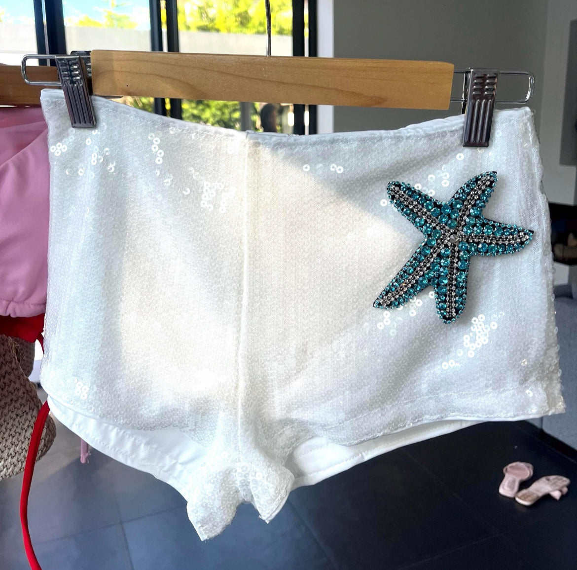 White / blue Gem starfish Tank & shorts SET