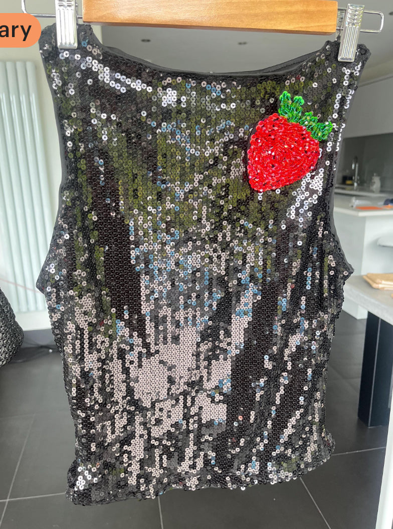 Black giant strawberry sequin Tank top ONLY
