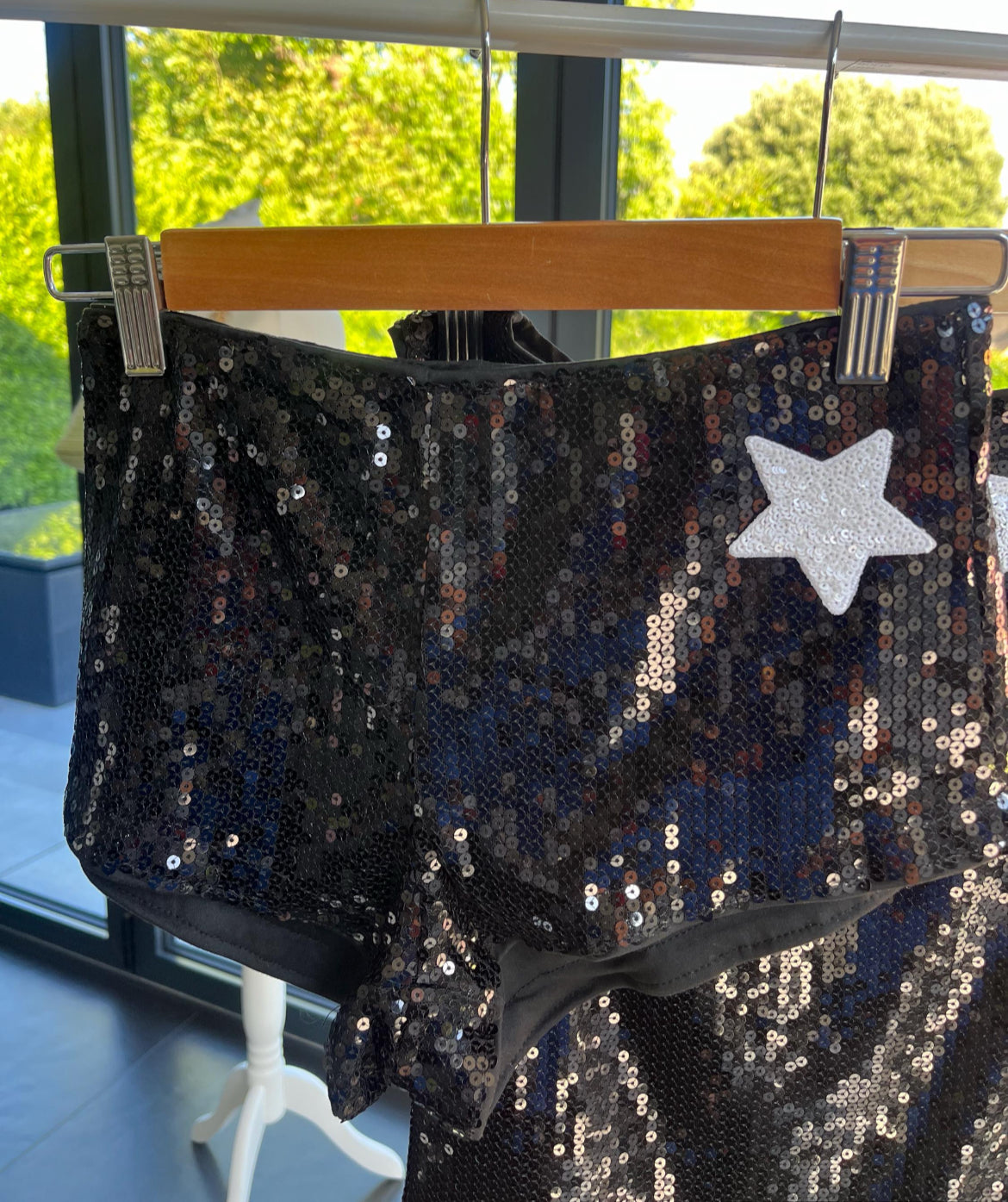 Black / white star sequin shorts ONLY