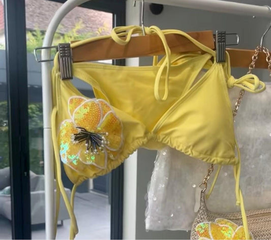 Pastel yellow floral bikini
