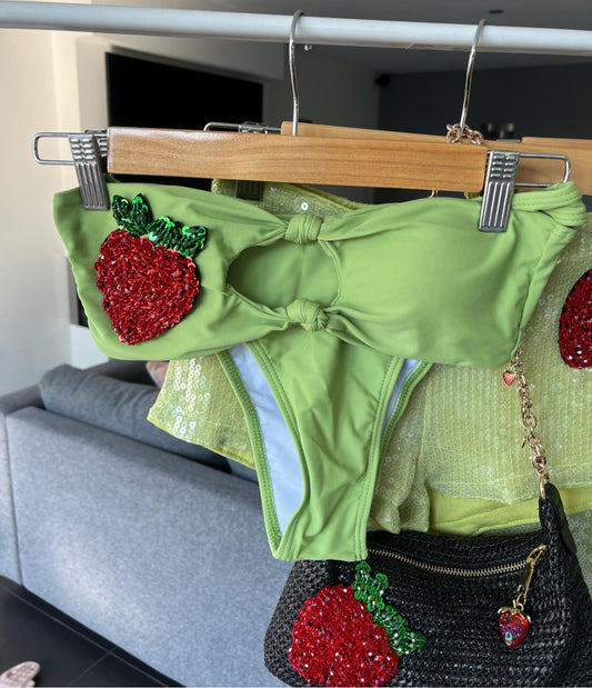 Matcha Giant strawberry bandeau bikini