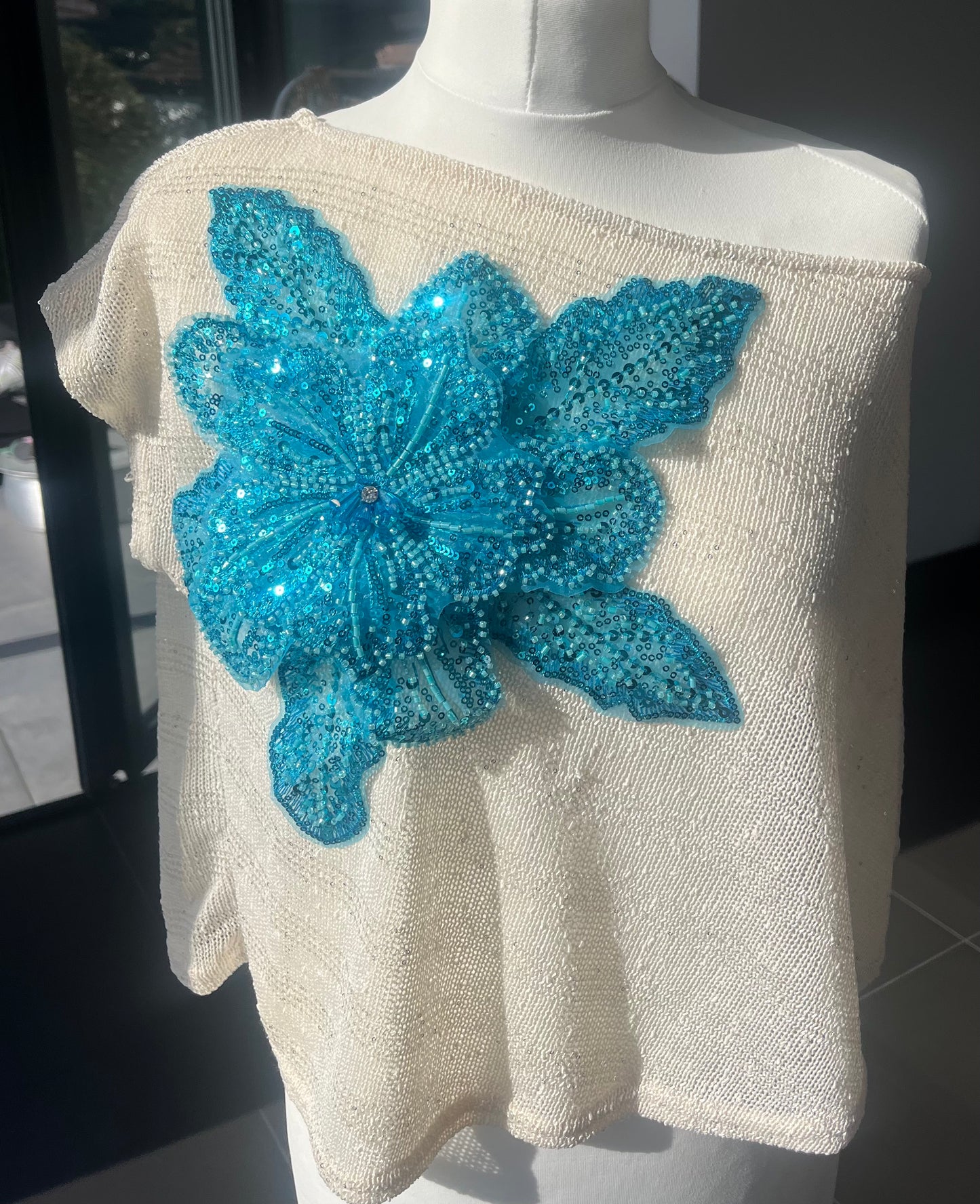 Beige Blue Gracie poncho cover up