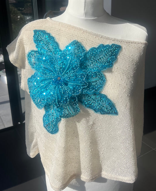 Beige Blue Gracie poncho cover up