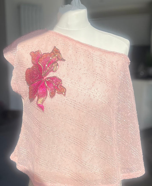 Pink blossom poncho cover up