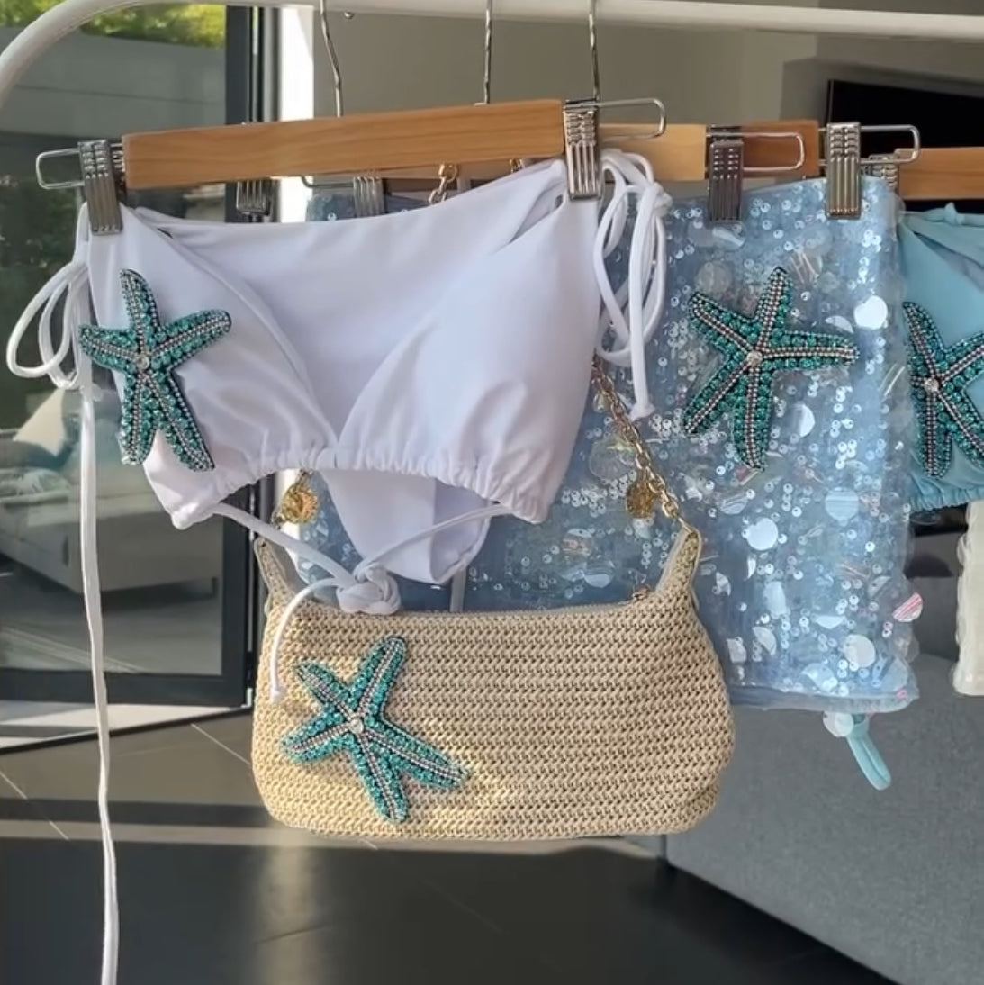 Beige / blue Gem starfish bag