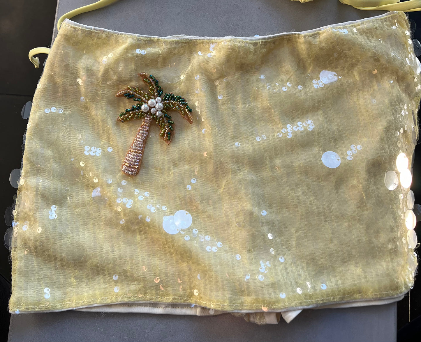 Yellow beaded palm tree sequin skort