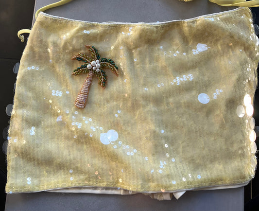 Yellow beaded palm tree sequin skort