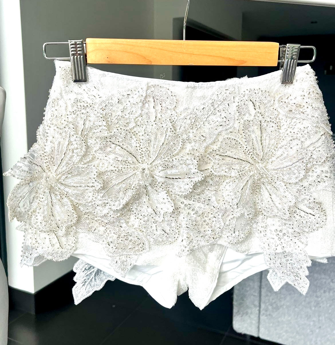 White Gracie sequin shorts