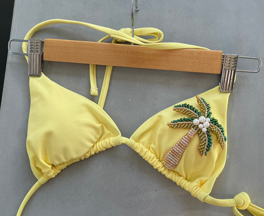 Yellow beaded palm tree bikini