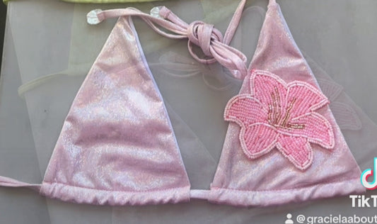 Pink sparkle beaded flora Micro & standard bikini