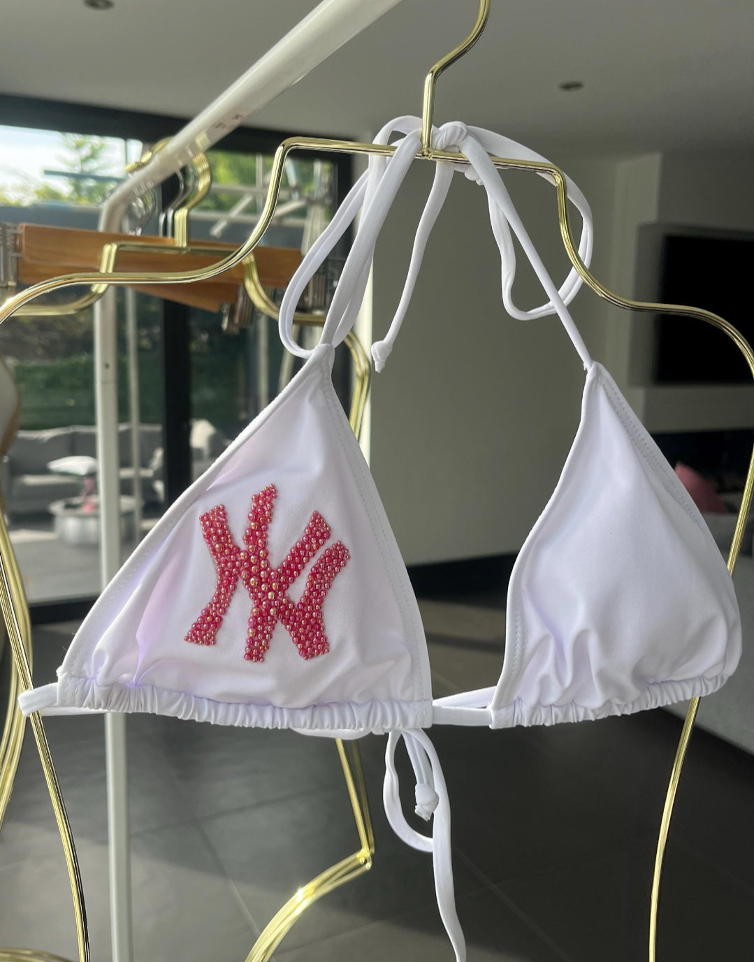 White handed pearled NY bikini - One of a kind