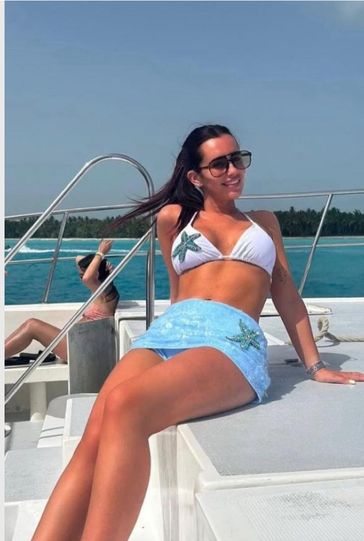 Blue / blue Gem starfish sequin skort