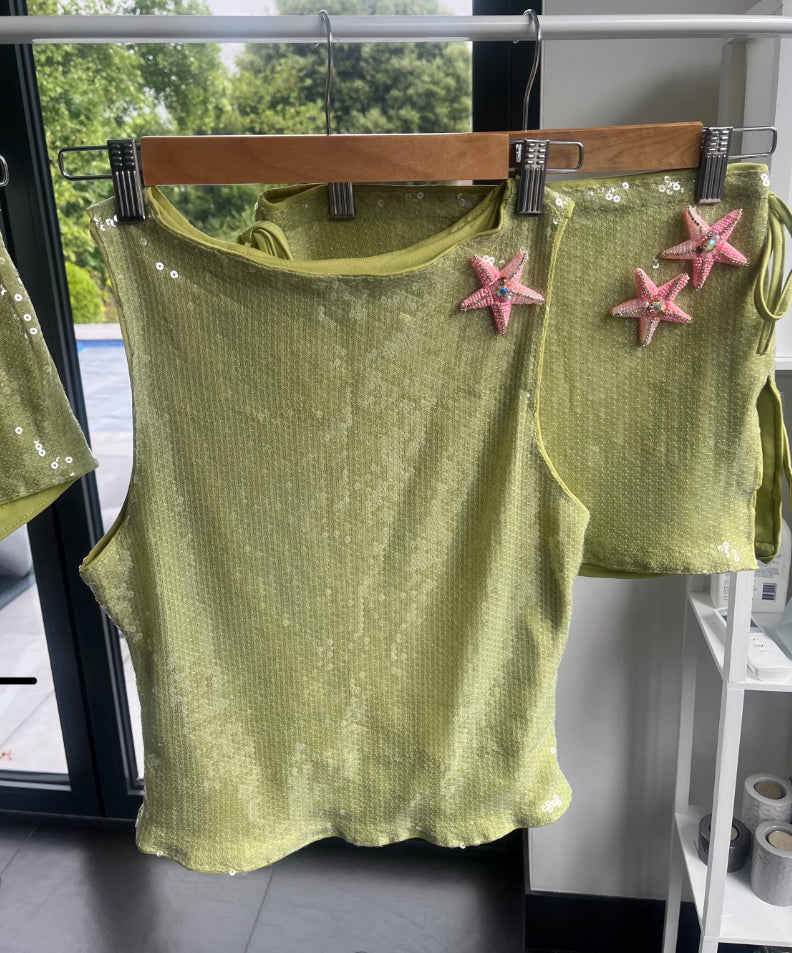 Matcha double pink starfish Tank & shorts set