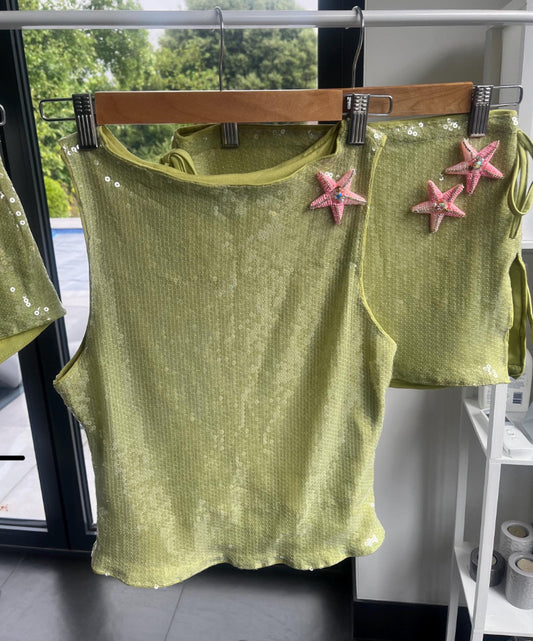 Matcha double pink starfish Tank & shorts set